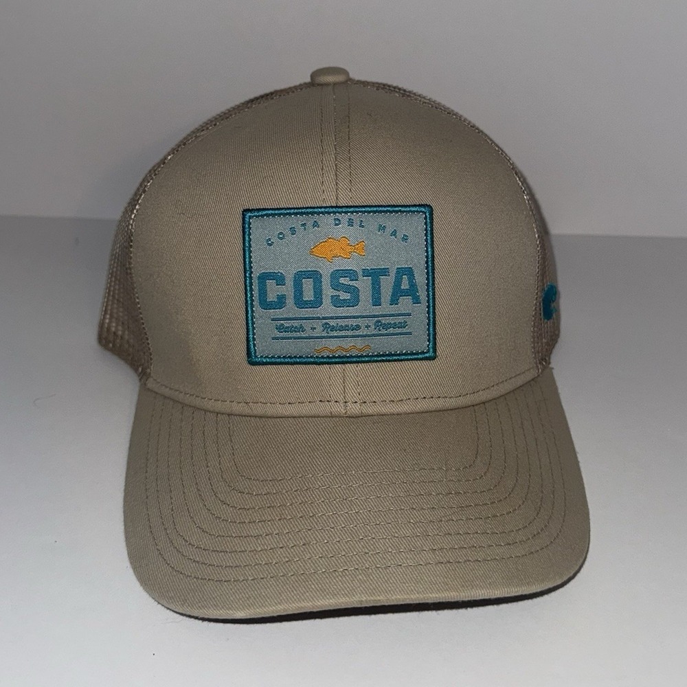 Men's OSFA Costa Trucker Hat Beige Mesh Snapback Adjustable Breathable Cap